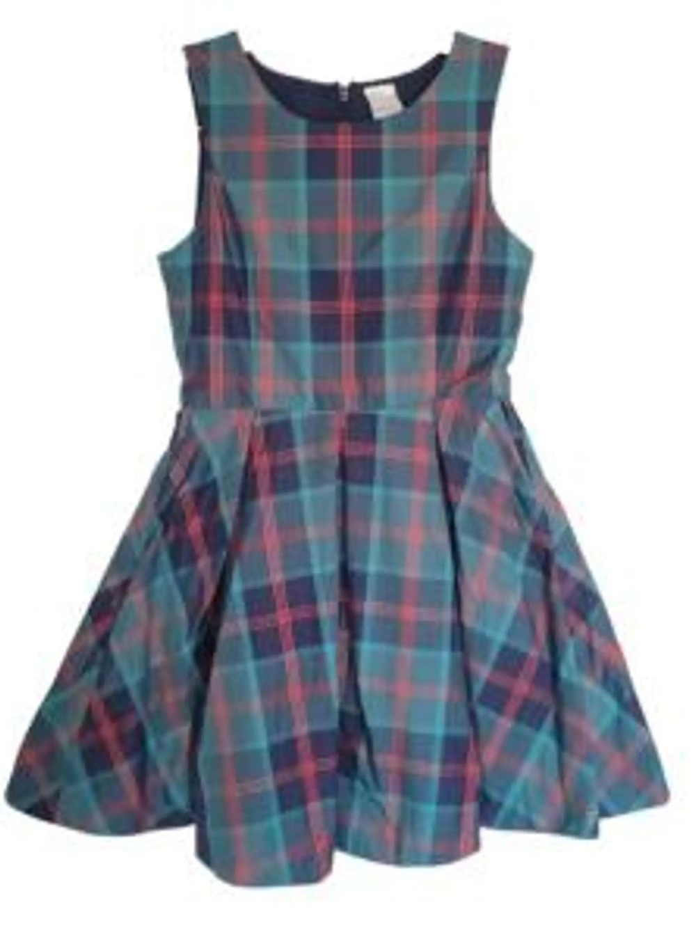 Nordstrom Girls Plaid Pleated Sleeveless Dress in Teal Size 12